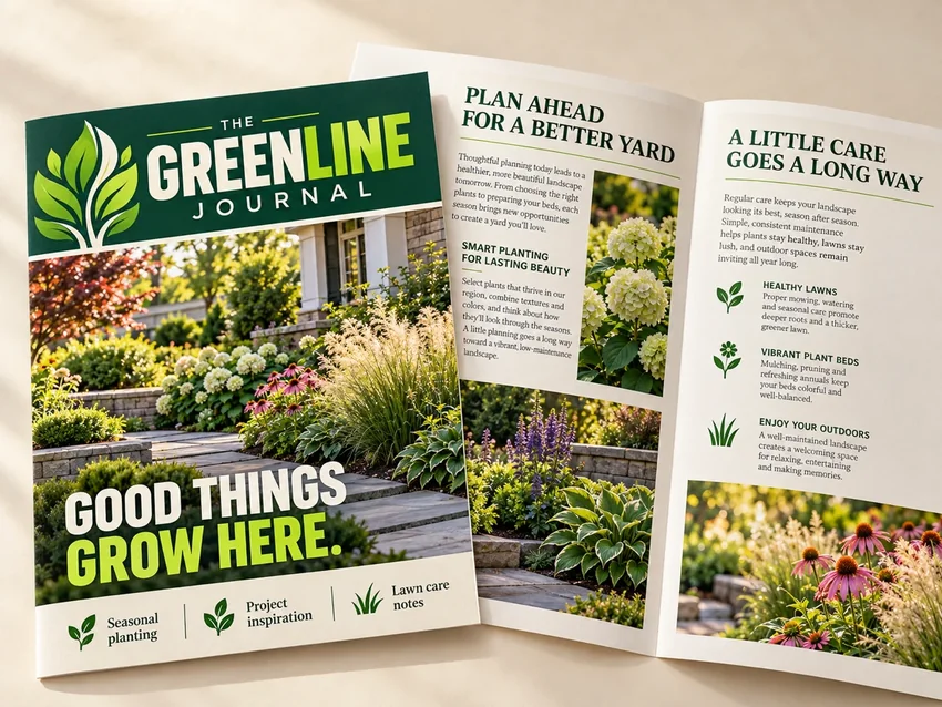Greenline landscaping newsletter with garden photography