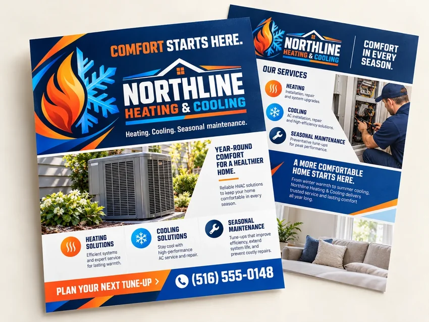 Northline HVAC service flyers shown front and back